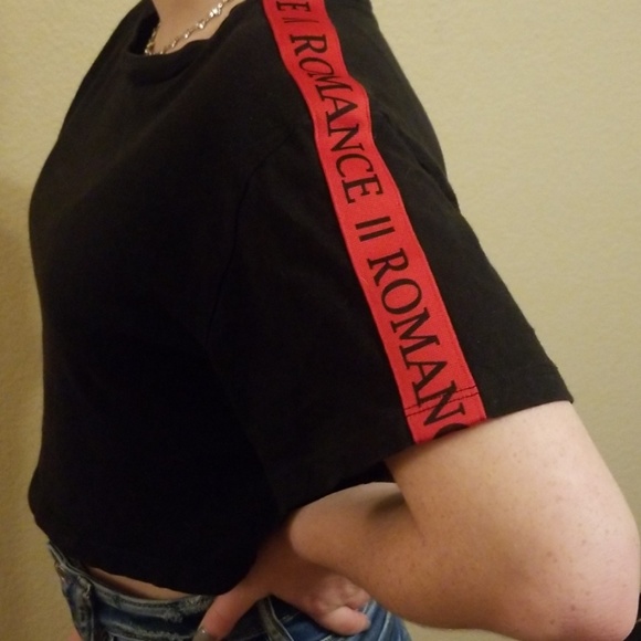 Forever 21 crop top. Black with red on sleeves. SM - Picture 2 of 3